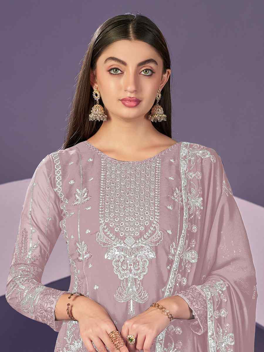 Light Pink Heavy Faux Georgette Embroidered Festival Wedding Pant Salwar Kameez