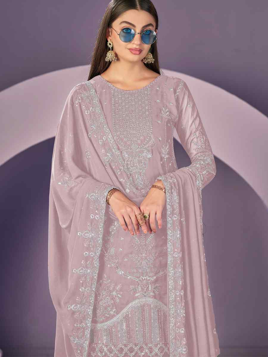 Light Pink Heavy Faux Georgette Embroidered Festival Wedding Pant Salwar Kameez