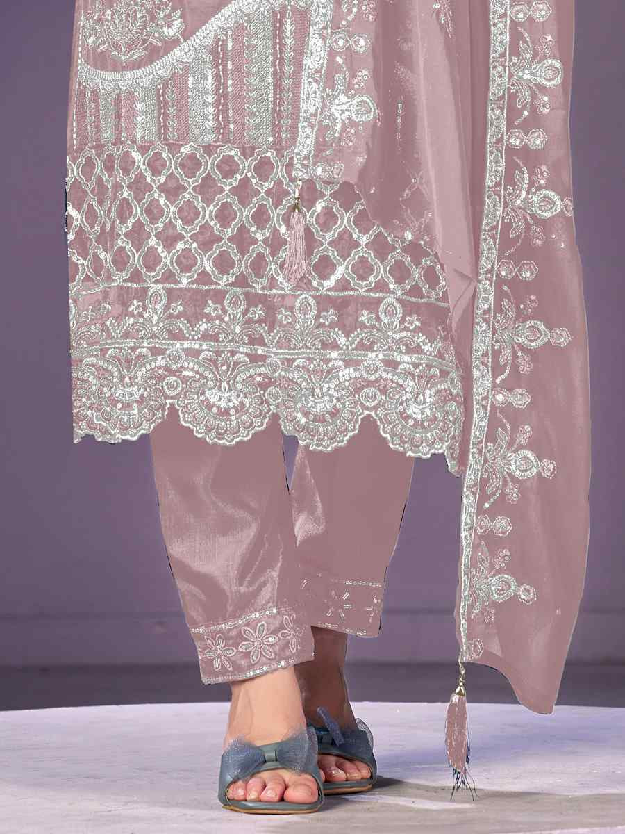 Light Pink Heavy Faux Georgette Embroidered Festival Wedding Pant Salwar Kameez