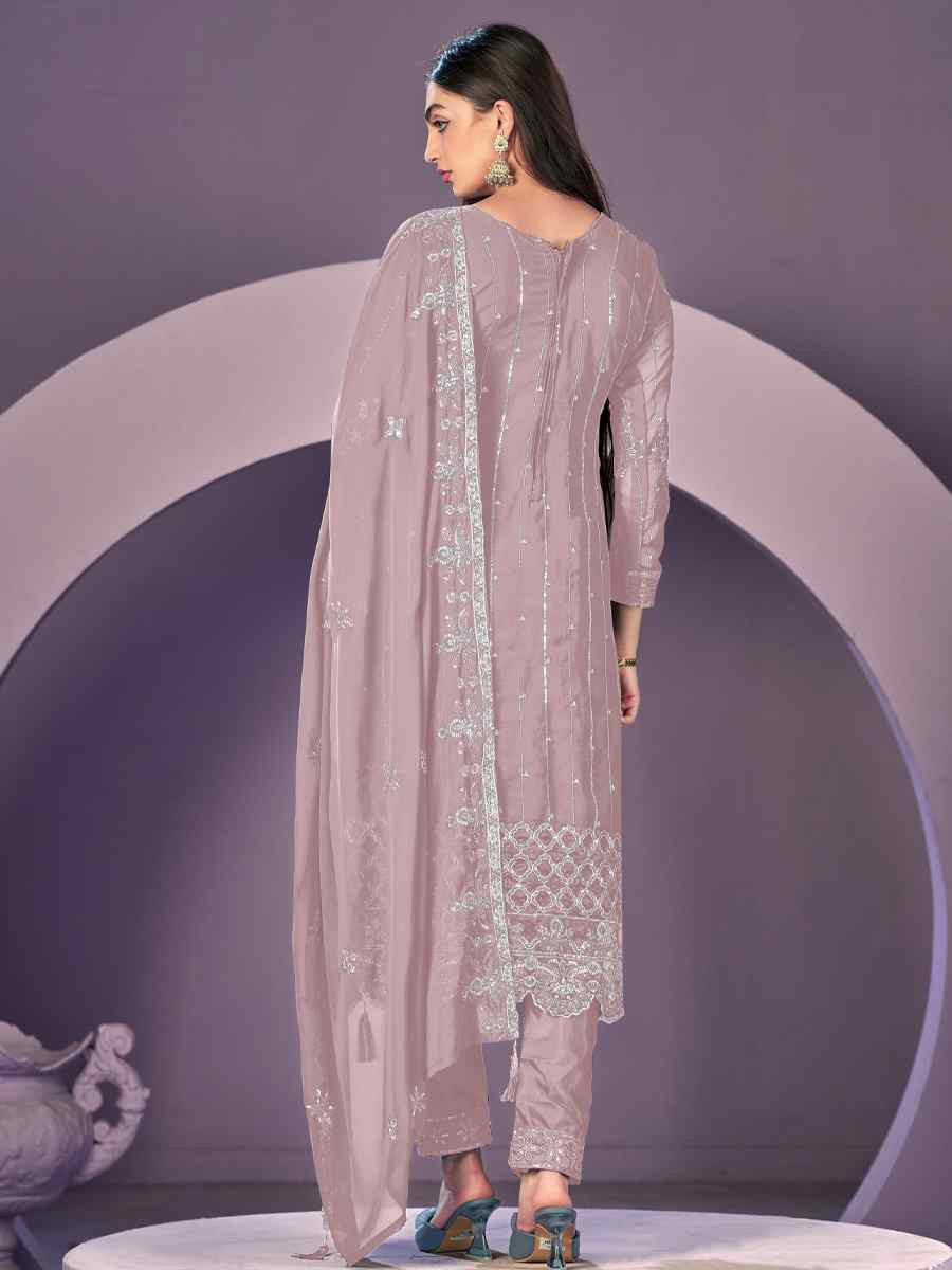 Light Pink Heavy Faux Georgette Embroidered Festival Wedding Pant Salwar Kameez