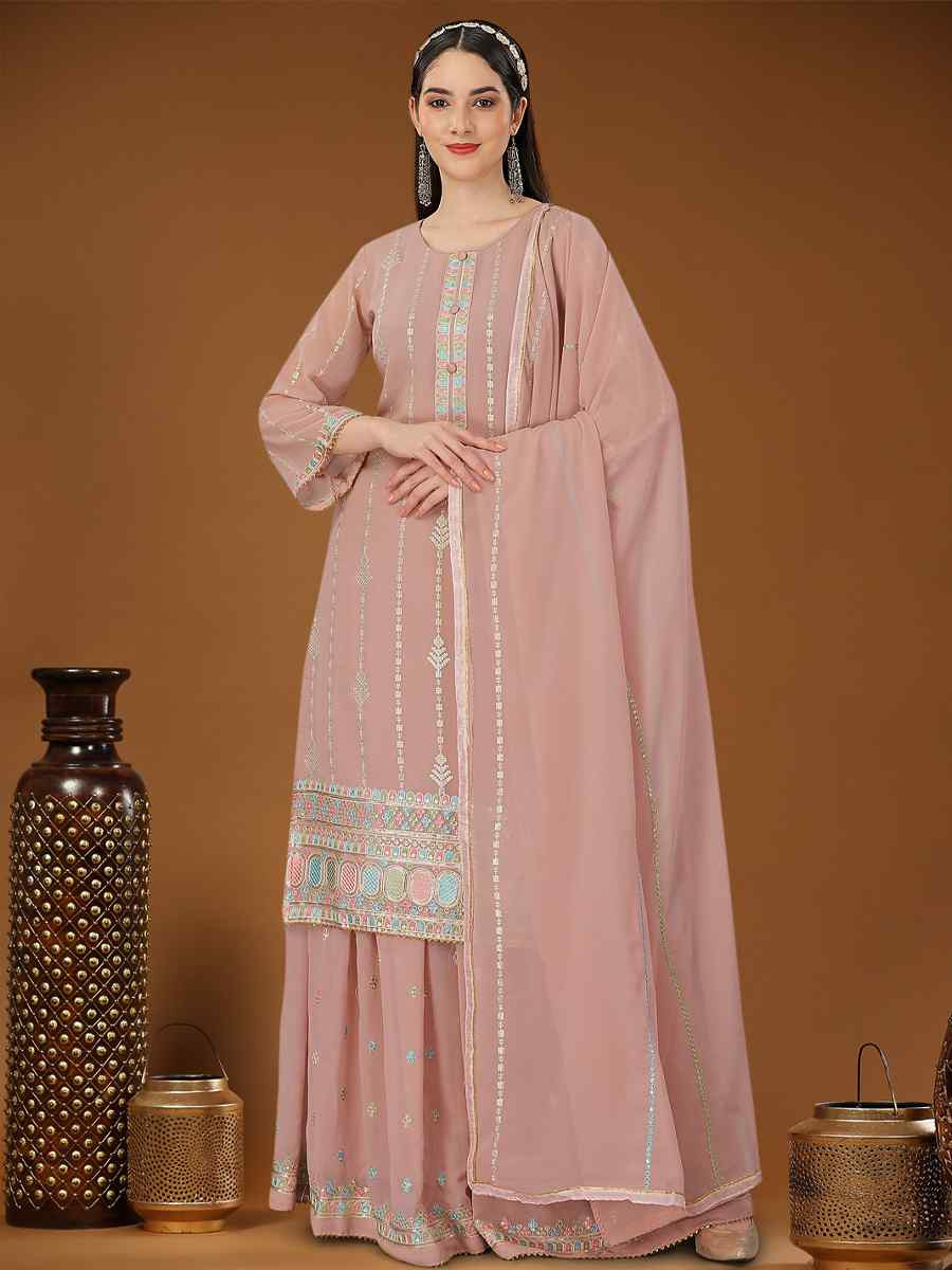Light Pink Heavy Georgette Embroidered Festival Casual Ready Sharara Salwar Kameez
