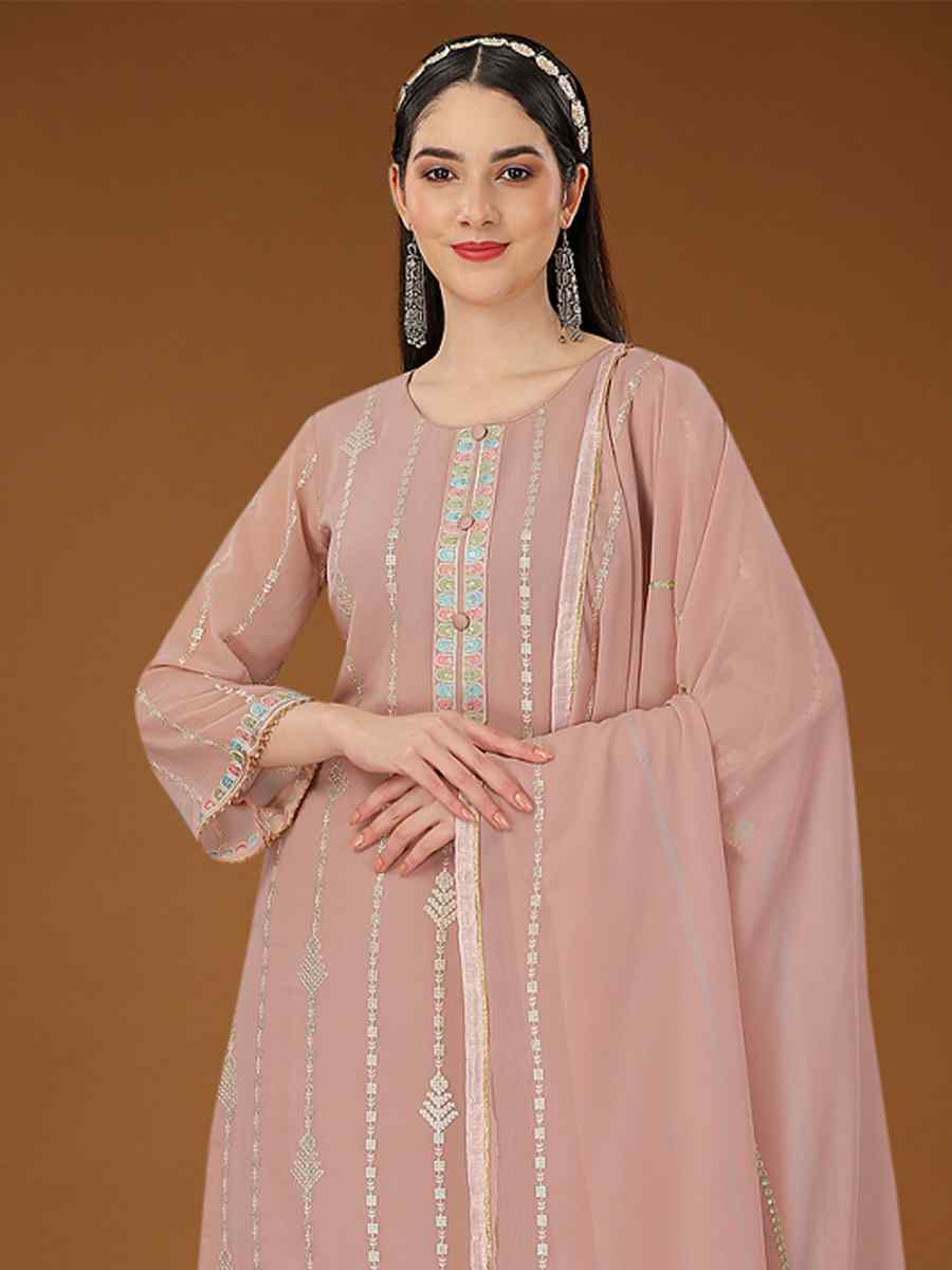 Light Pink Heavy Georgette Embroidered Festival Casual Ready Sharara Salwar Kameez