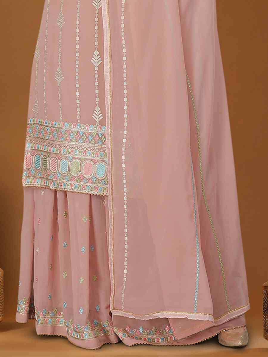 Light Pink Heavy Georgette Embroidered Festival Casual Ready Sharara Salwar Kameez