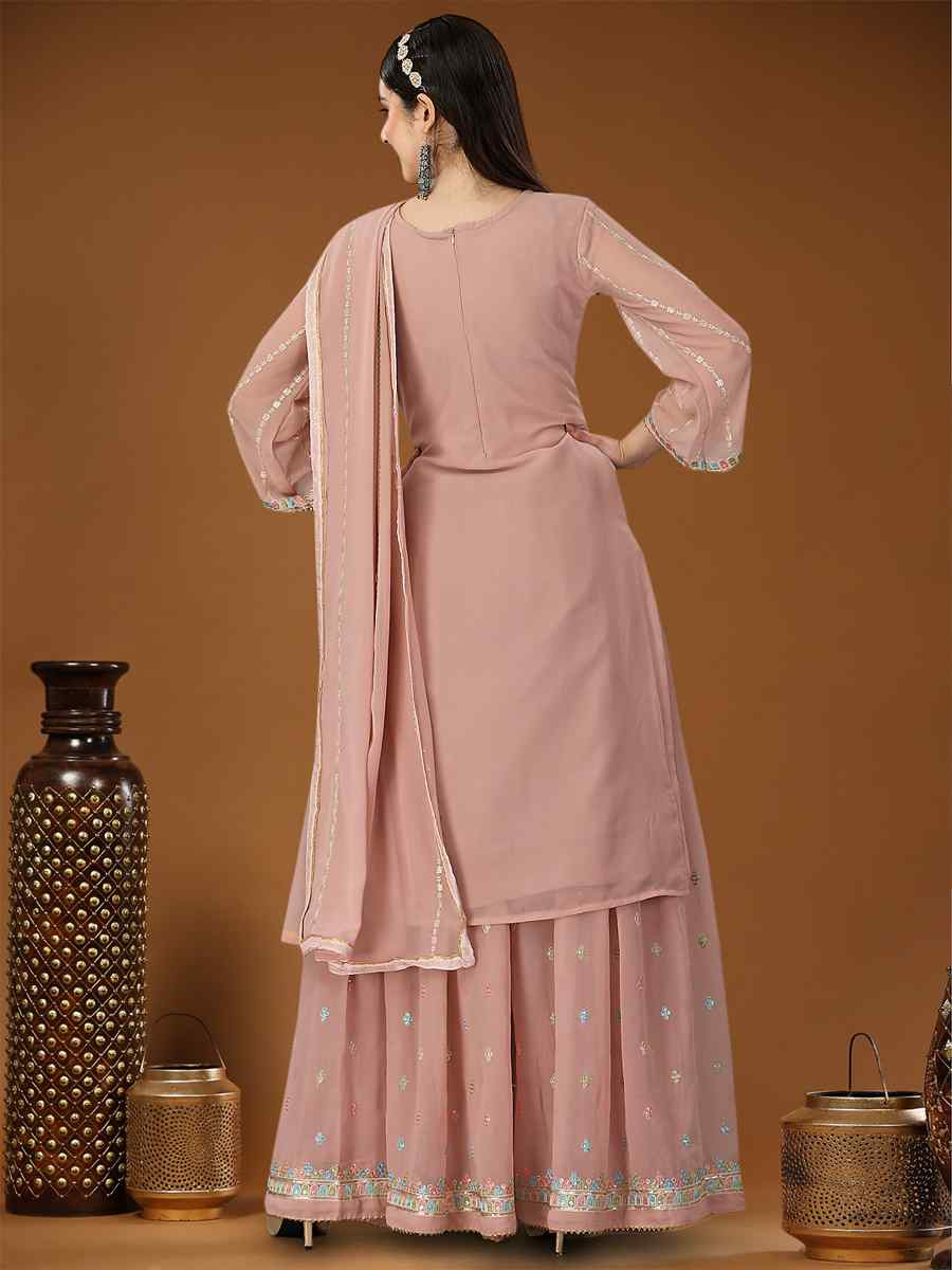 Light Pink Heavy Georgette Embroidered Festival Casual Ready Sharara Salwar Kameez