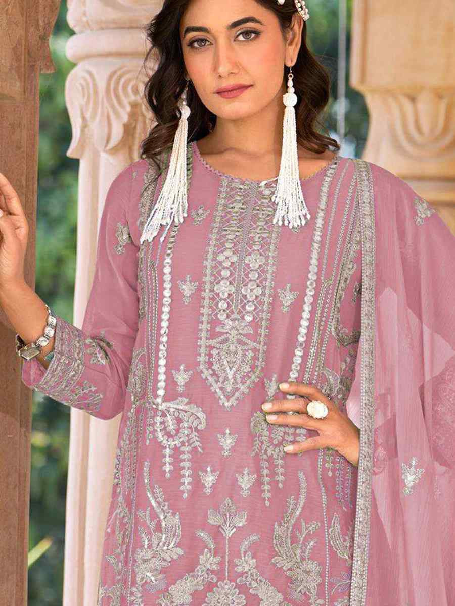 Light Pink Heavy Nylon Organza Embroidered Festival Wedding Sharara Pant Salwar Kameez