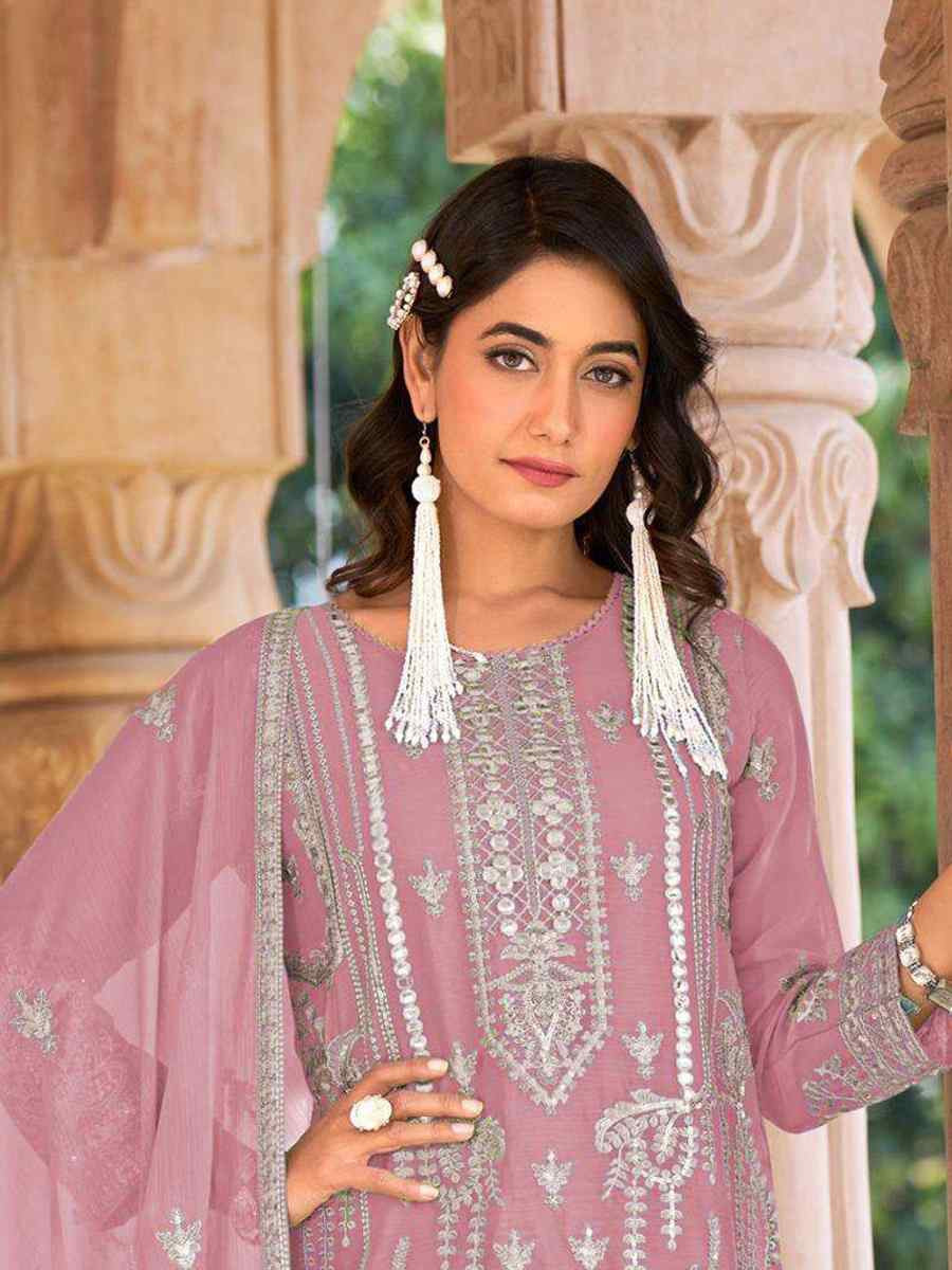 Light Pink Heavy Nylon Organza Embroidered Festival Wedding Sharara Pant Salwar Kameez