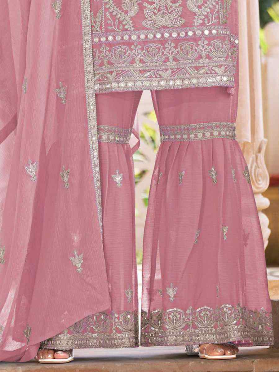 Light Pink Heavy Nylon Organza Embroidered Festival Wedding Sharara Pant Salwar Kameez