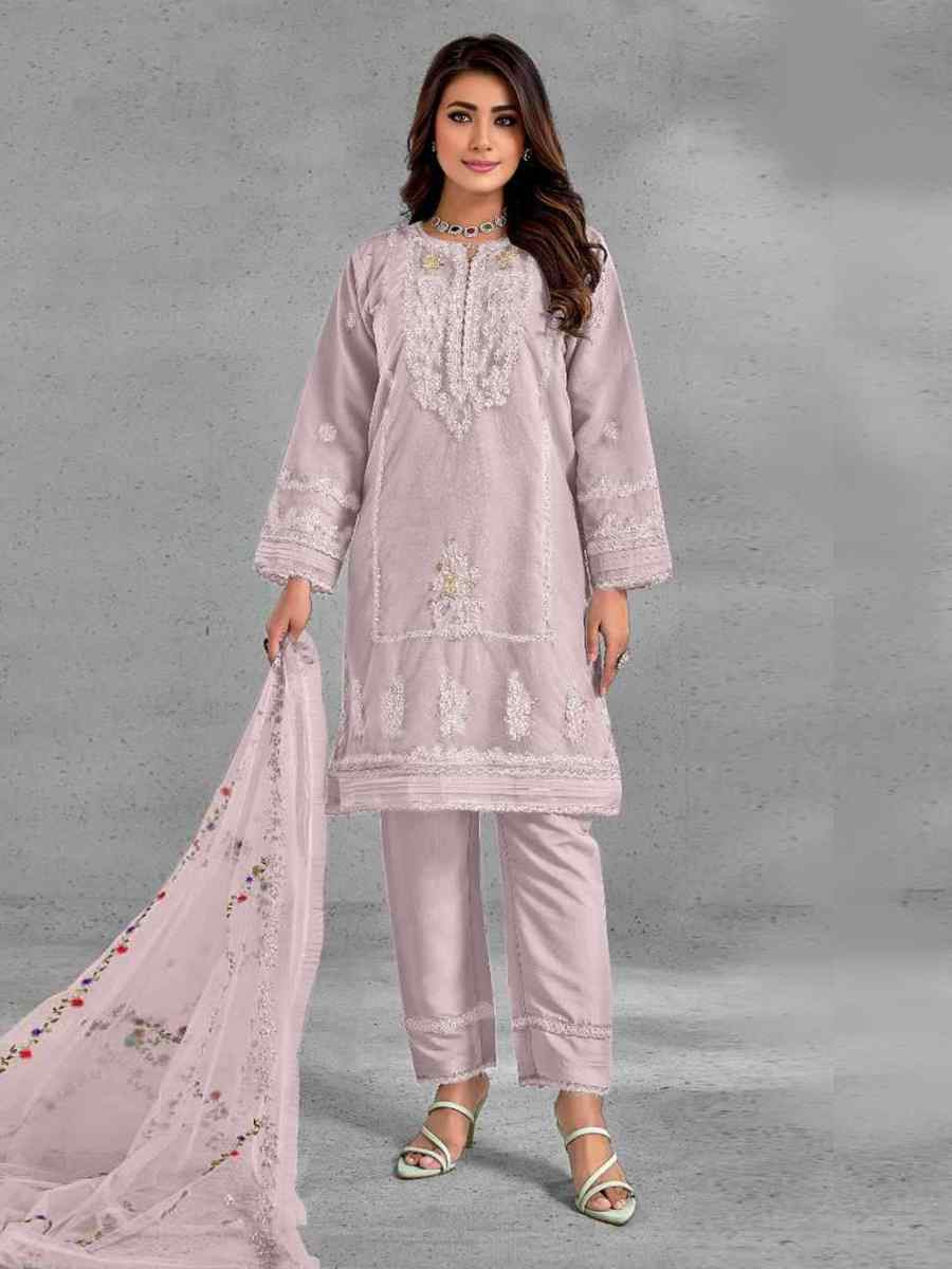 Light Pink Heavy Organza Embroidered Festival Casual Pant Salwar Kameez