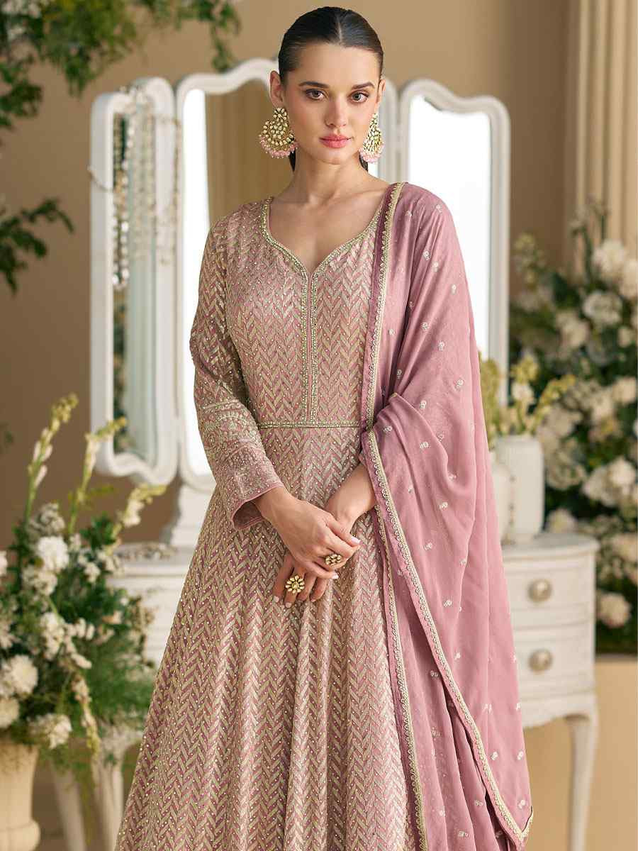 Light Pink Heavy Real Georgette Embroidered Festival Casual Wedding Gown