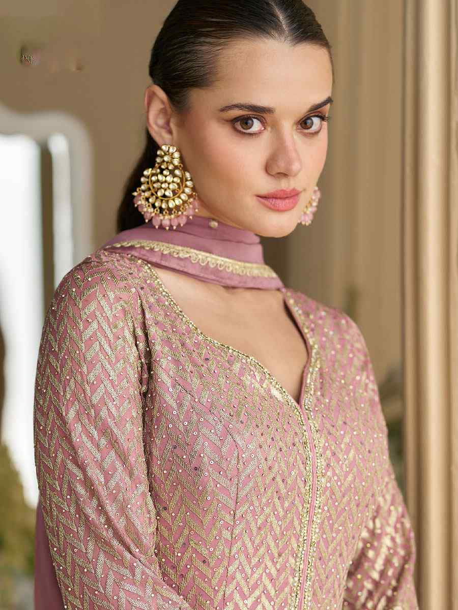 Light Pink Heavy Real Georgette Embroidered Festival Casual Wedding Gown