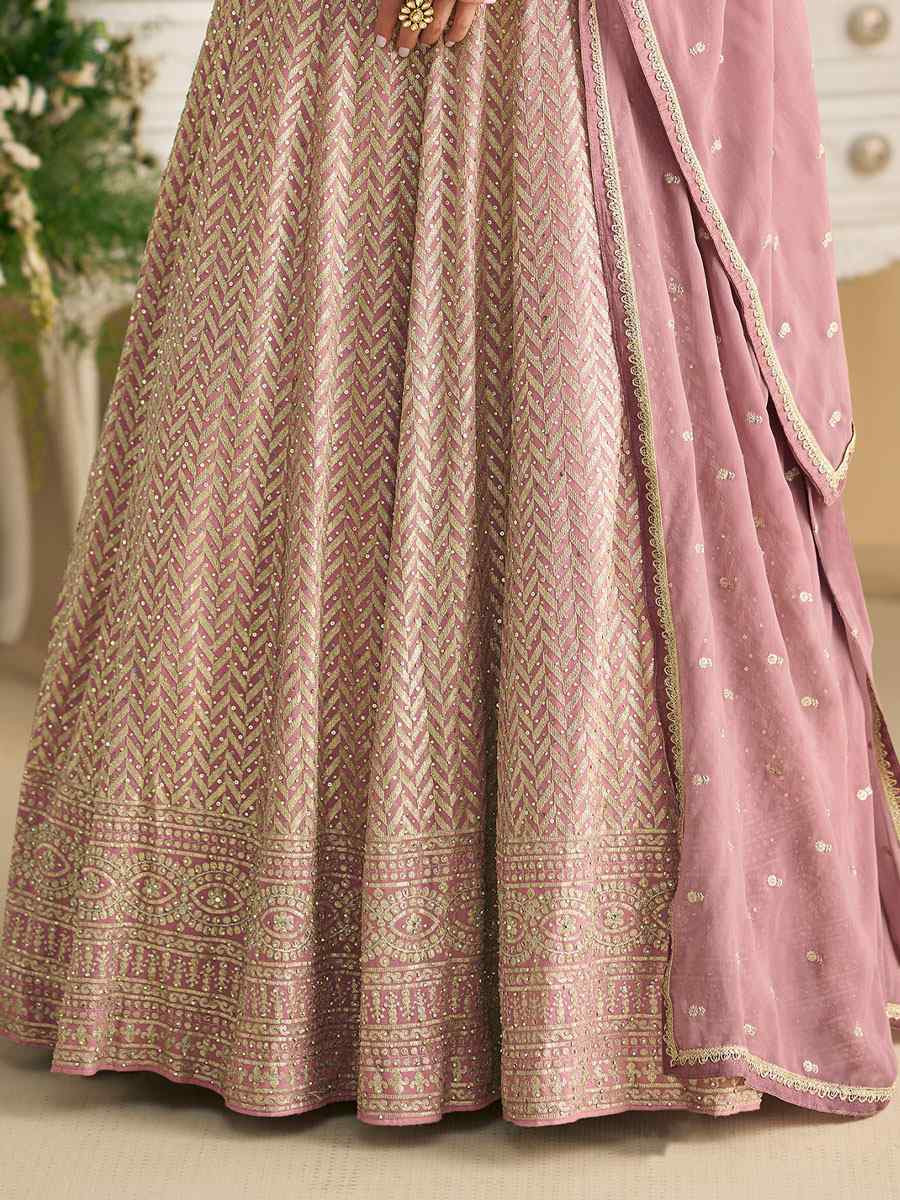Light Pink Heavy Real Georgette Embroidered Festival Casual Wedding Gown