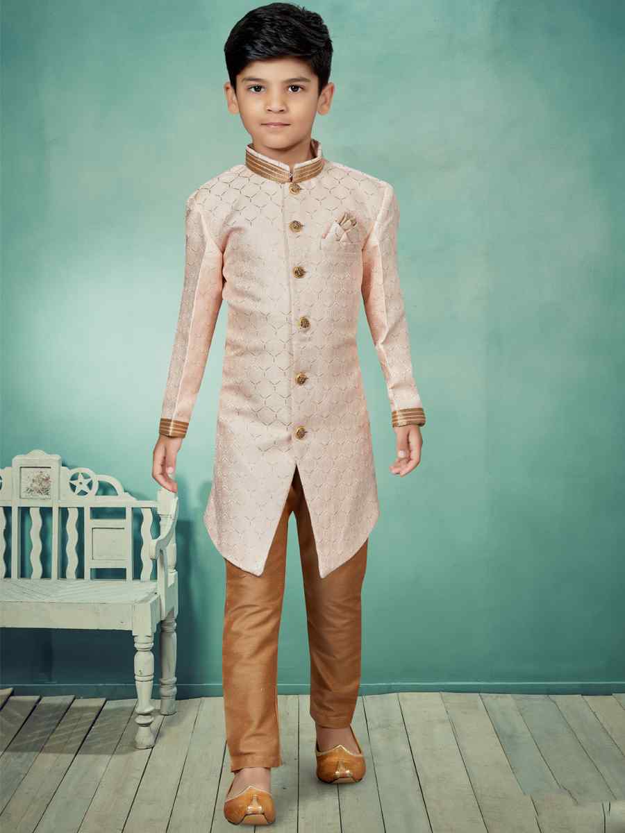 Light Pink Jacquard Embroidered Party Festival Kurta Pyjama Boys Wear