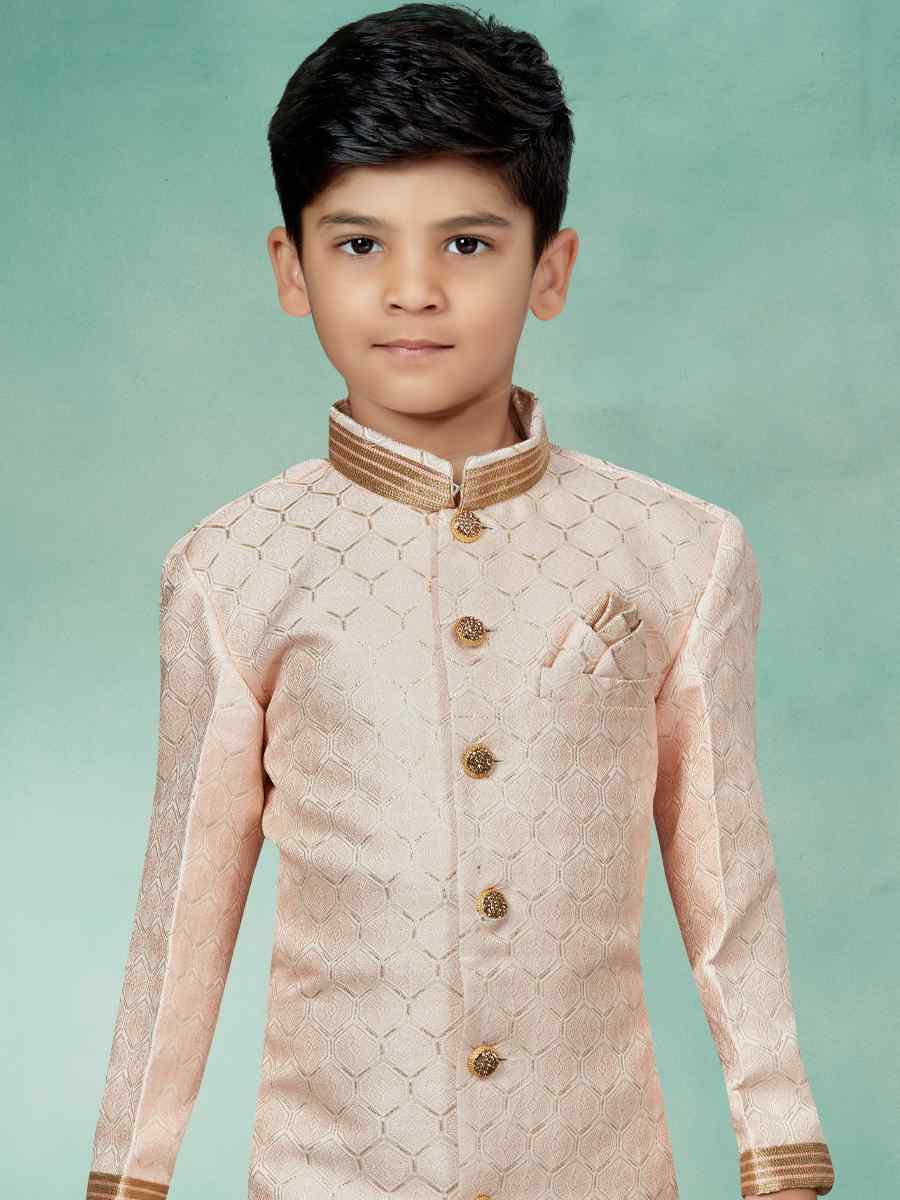 Light Pink Jacquard Embroidered Party Festival Kurta Pyjama Boys Wear