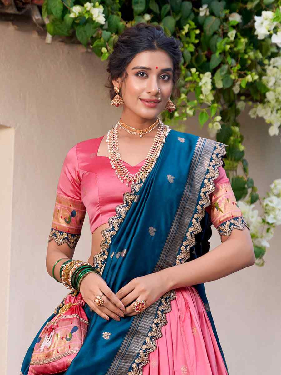 Light Pink Jacquard Silk Printed And Handwoven Party Reception Wedding Lehenga Choli