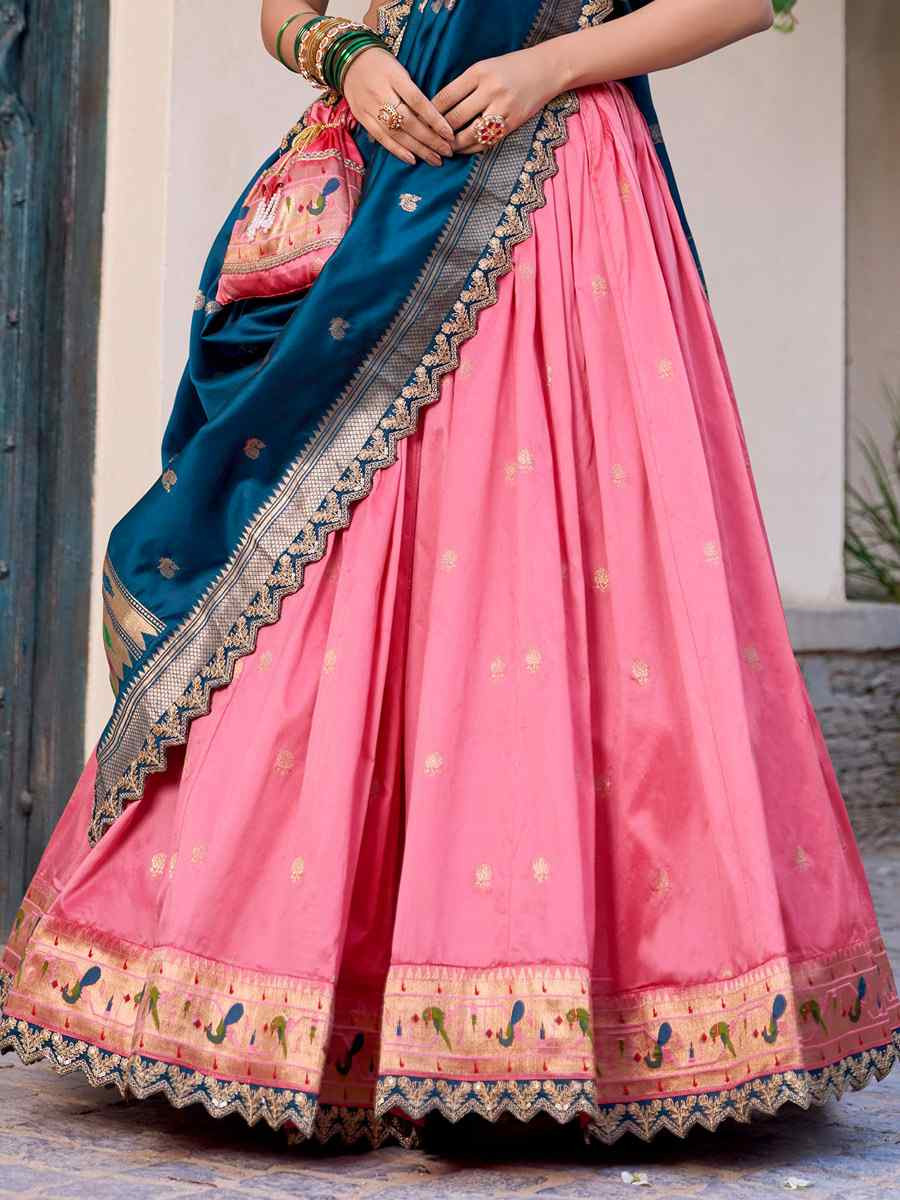 Light Pink Jacquard Silk Printed And Handwoven Party Reception Wedding Lehenga Choli