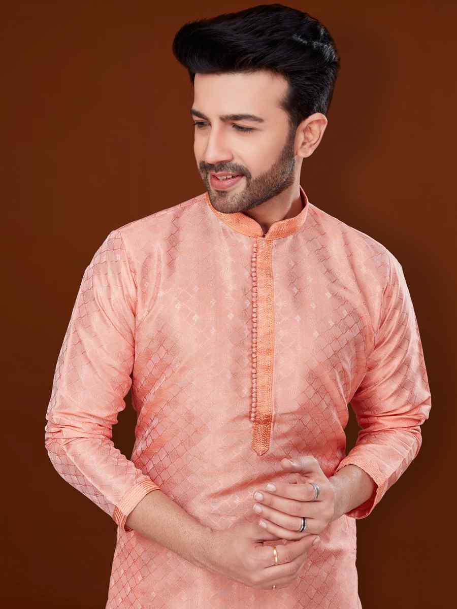 Light Pink Jacquard Woven Wedding Festival Kurta