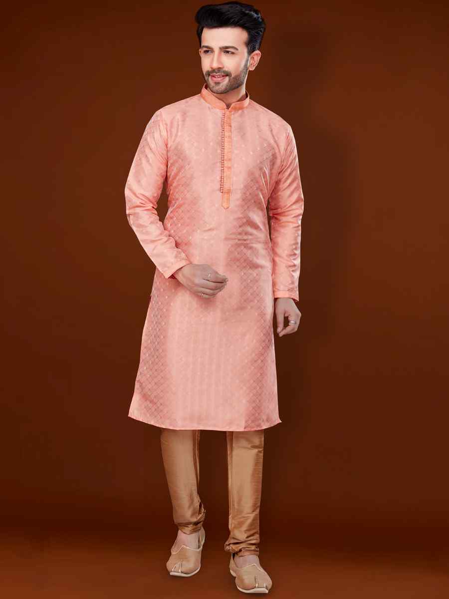 Light Pink Jacquard Woven Wedding Festival Kurta