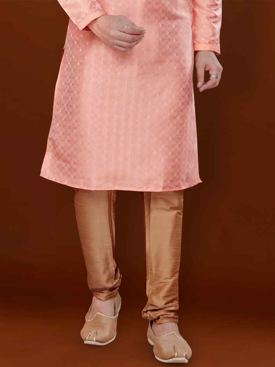 Light Pink Jacquard Woven Wedding Festival Kurta