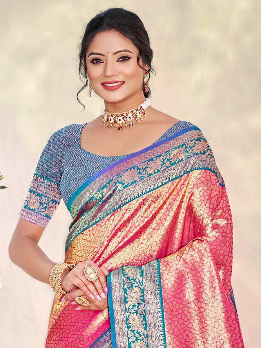 Light Pink Kanjivaram Silk Handwoven Traditional Bridal Reception Festival Wedding Fancy Heavy Border Saree