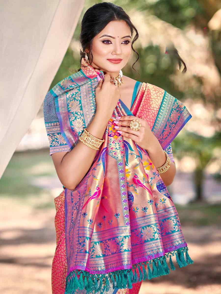 Light Pink Kanjivaram Silk Handwoven Traditional Bridal Reception Festival Wedding Fancy Heavy Border Saree