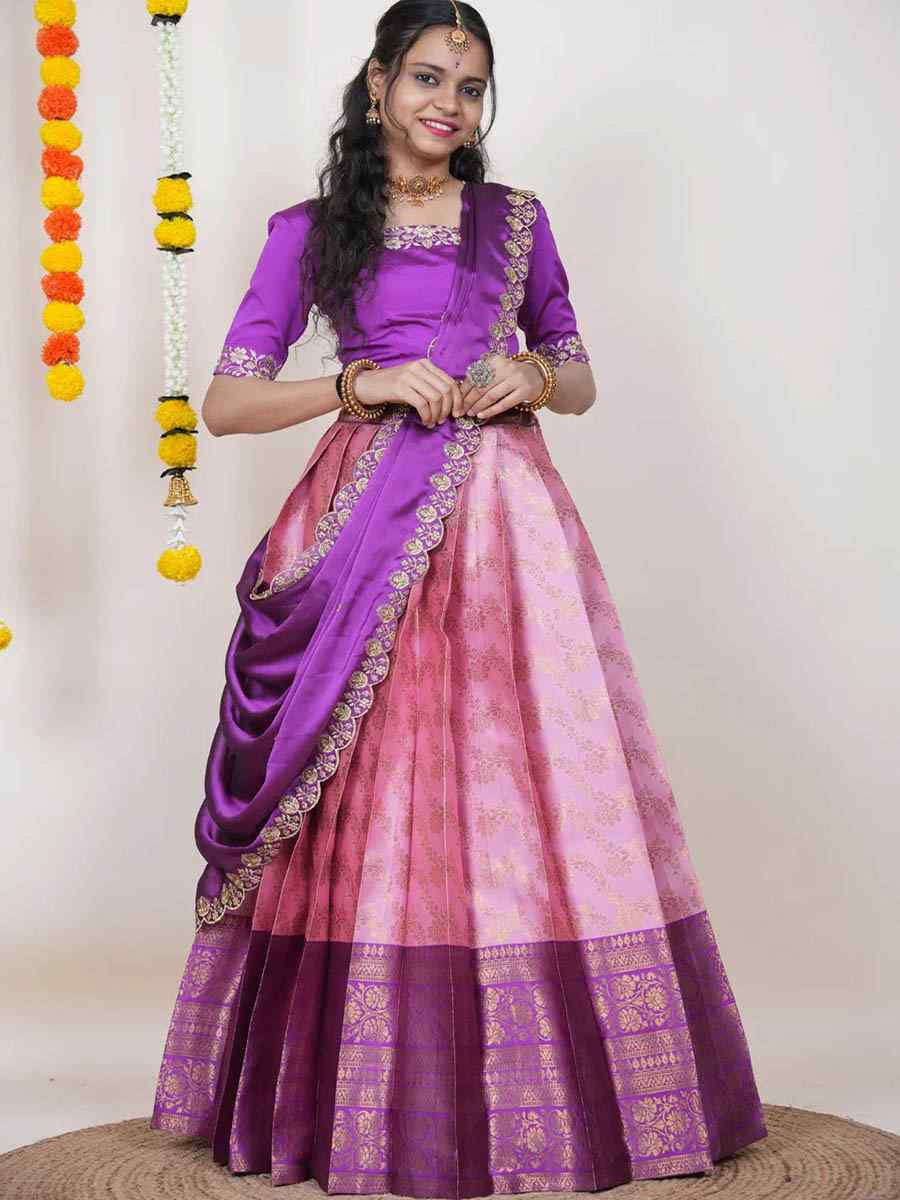 Light Pink Kanjiveram Silk Handwoven Bridal Festival Reception Wedding Traditional Heavy Border Lehenga Choli