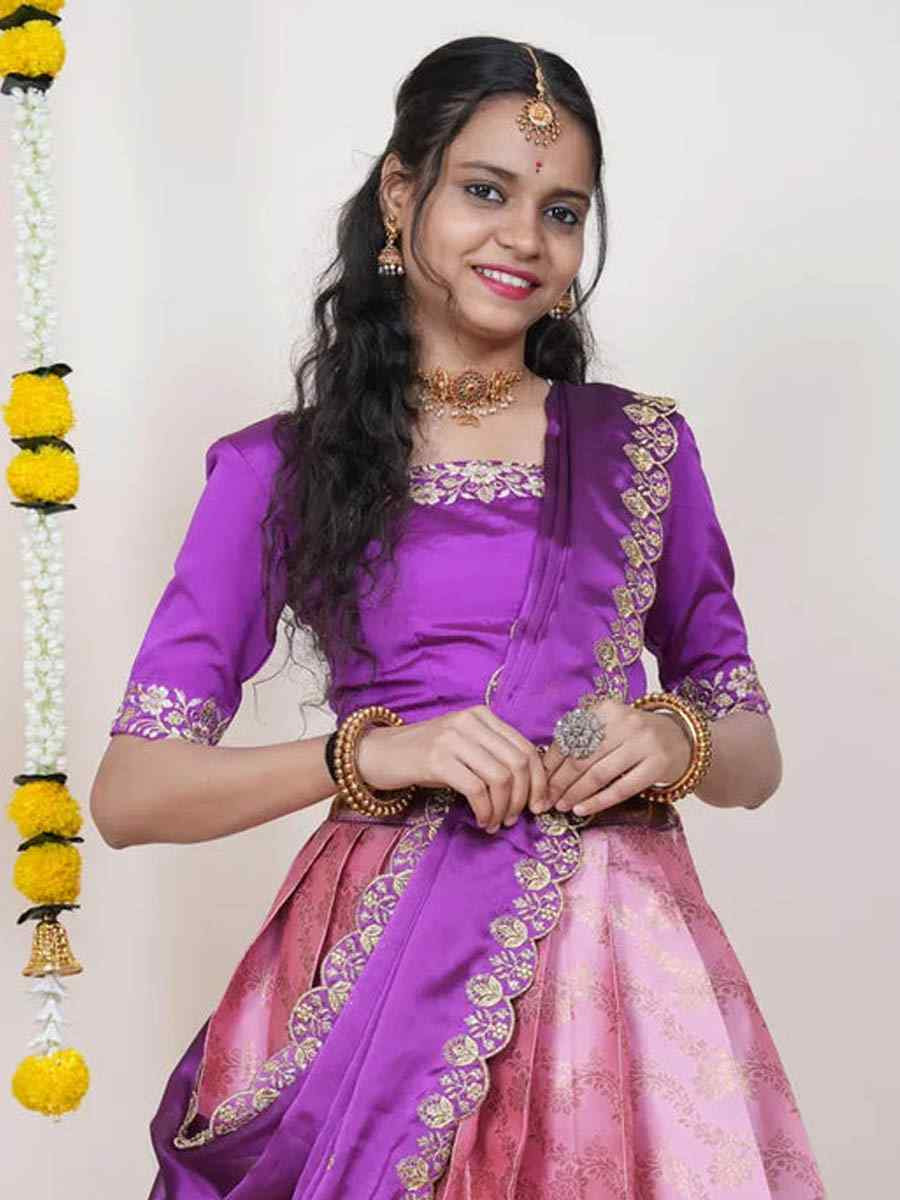 Light Pink Kanjiveram Silk Handwoven Bridal Festival Reception Wedding Traditional Heavy Border Lehenga Choli