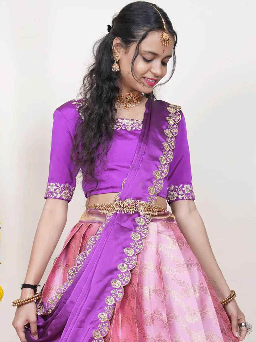 Light Pink Kanjiveram Silk Handwoven Bridal Festival Reception Wedding Traditional Heavy Border Lehenga Choli