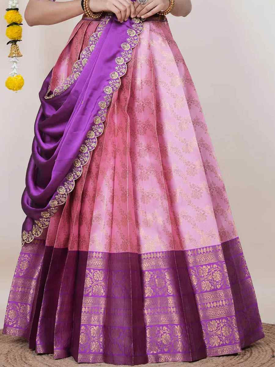 Light Pink Kanjiveram Silk Handwoven Bridal Festival Reception Wedding Traditional Heavy Border Lehenga Choli