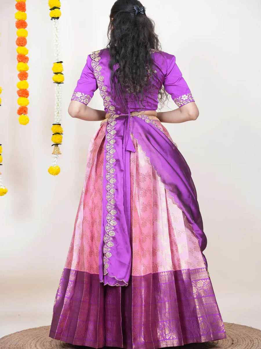 Light Pink Kanjiveram Silk Handwoven Bridal Festival Reception Wedding Traditional Heavy Border Lehenga Choli