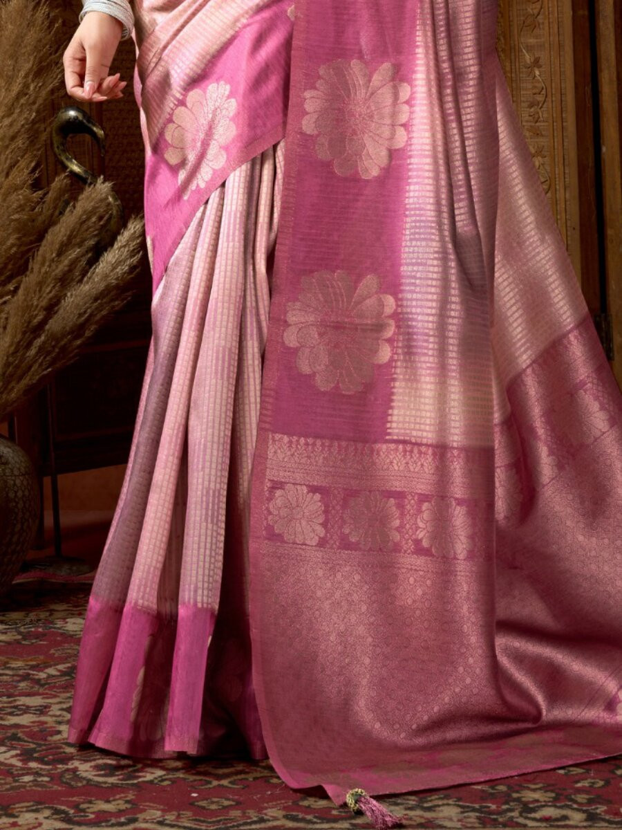 Light Pink Kota Silk Handwoven Wedding Reception Party Casual Heavy Border Sarees