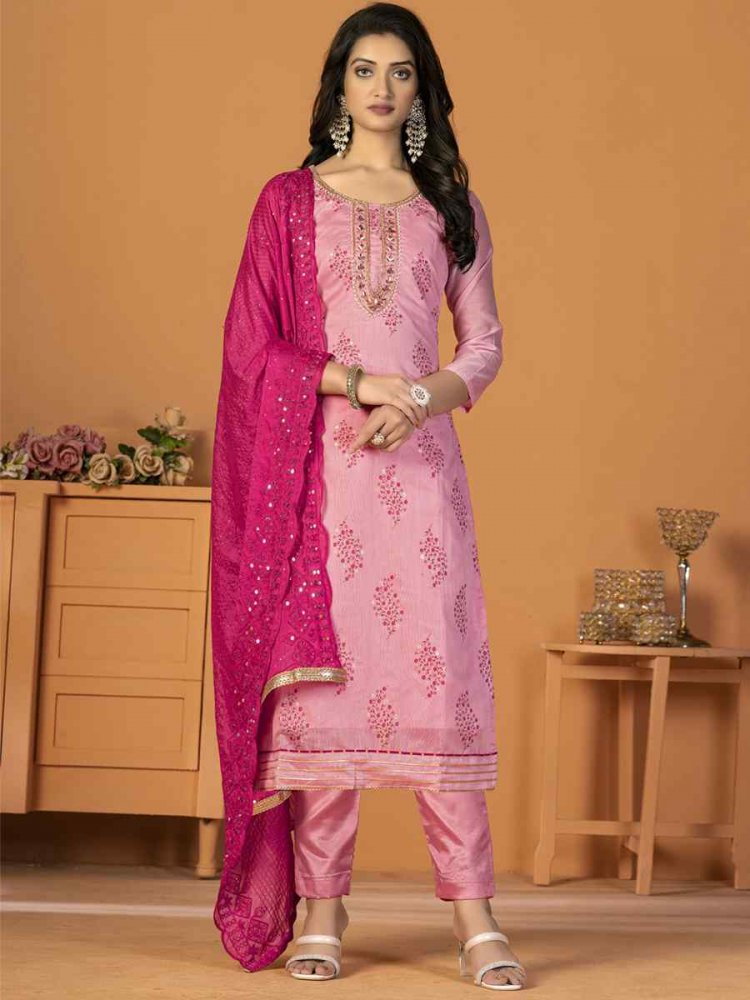 Light Pink Modal Silk Embroidered Casual Festival Pant Salwar Kameez