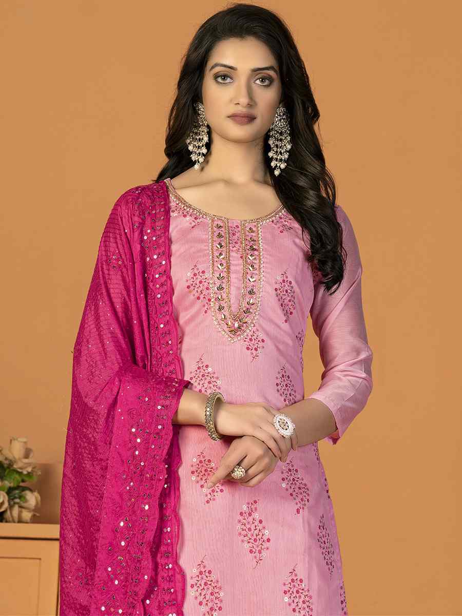 Light Pink Modal Silk Embroidered Casual Festival Pant Salwar Kameez