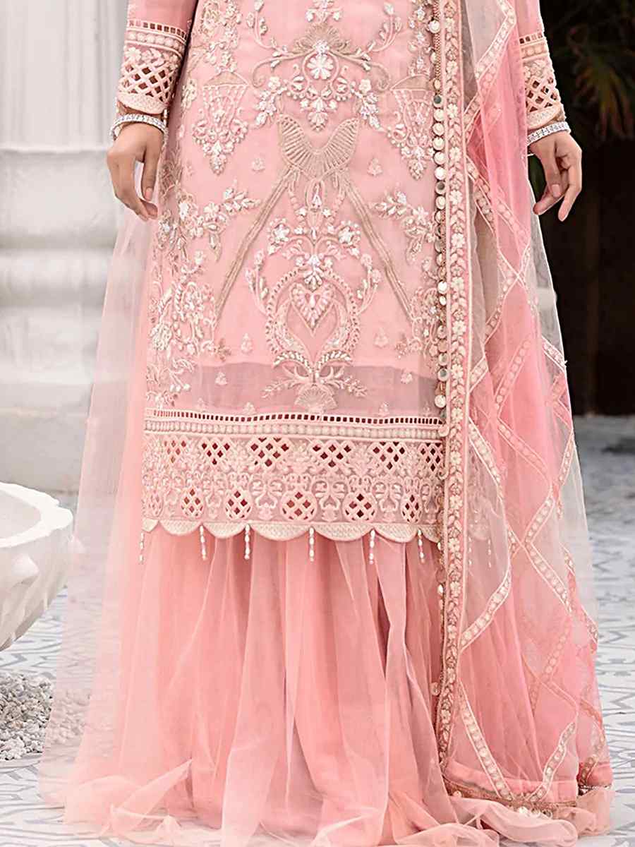 Light Pink Net Embroidered Festival Sharara Pant Salwar Kameez