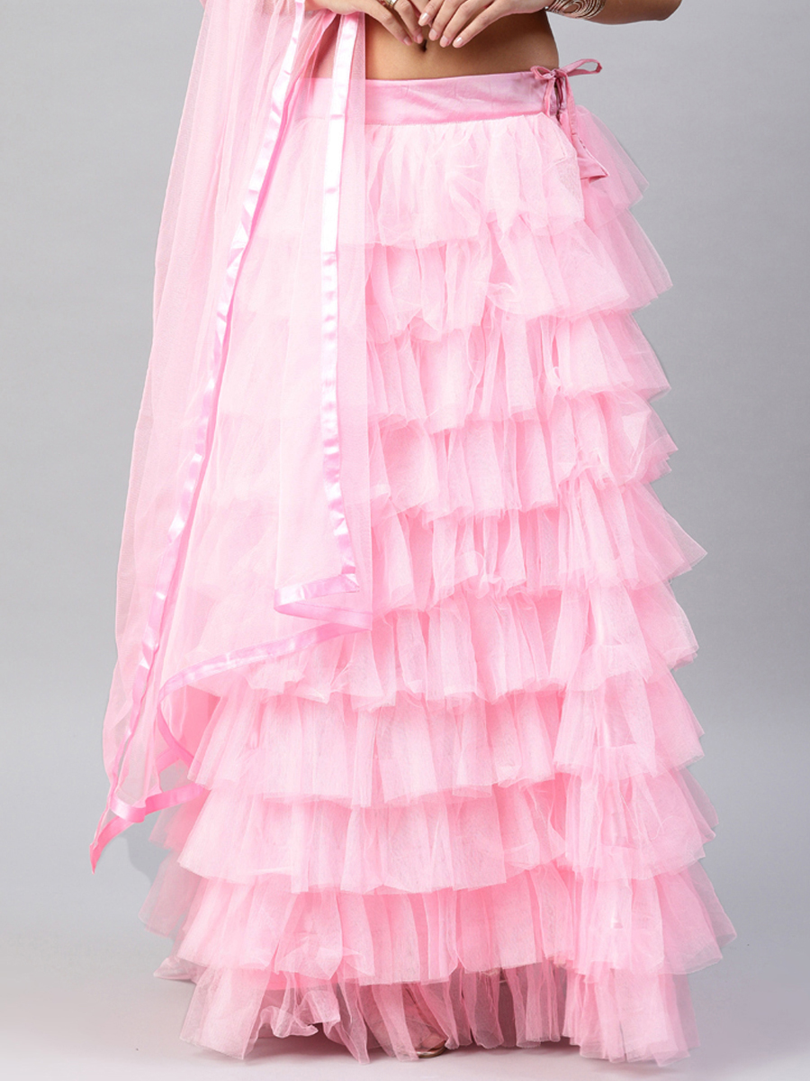 Light Pink Net Embroidered Party Wear Wedding Circular Lehenga Choli