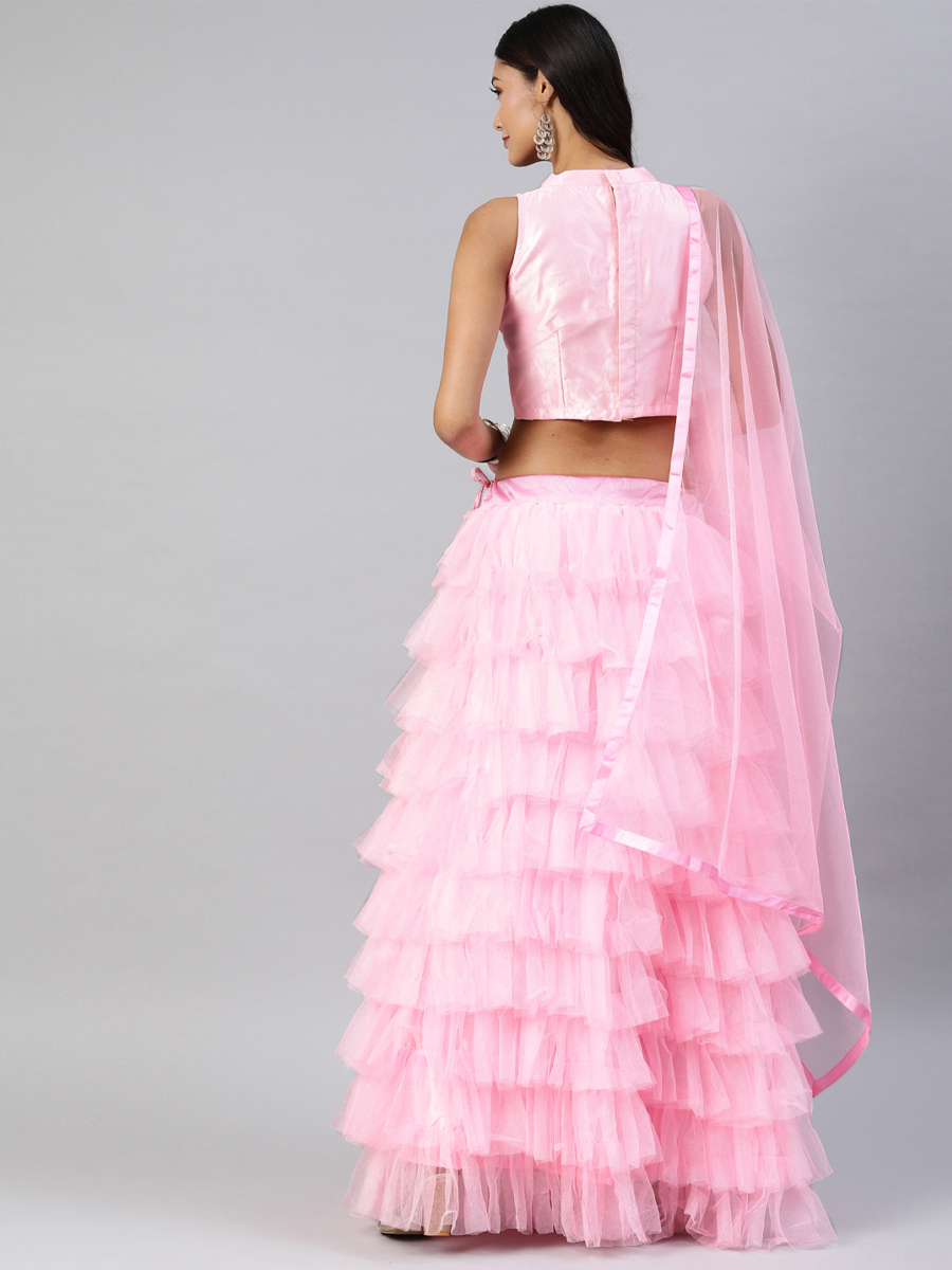 Light Pink Net Embroidered Party Wear Wedding Circular Lehenga Choli