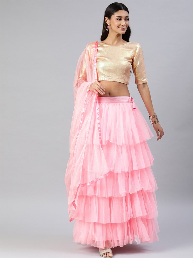 Chiffon Embroidered Tiered Lehenga in Grey – Common Kiwi