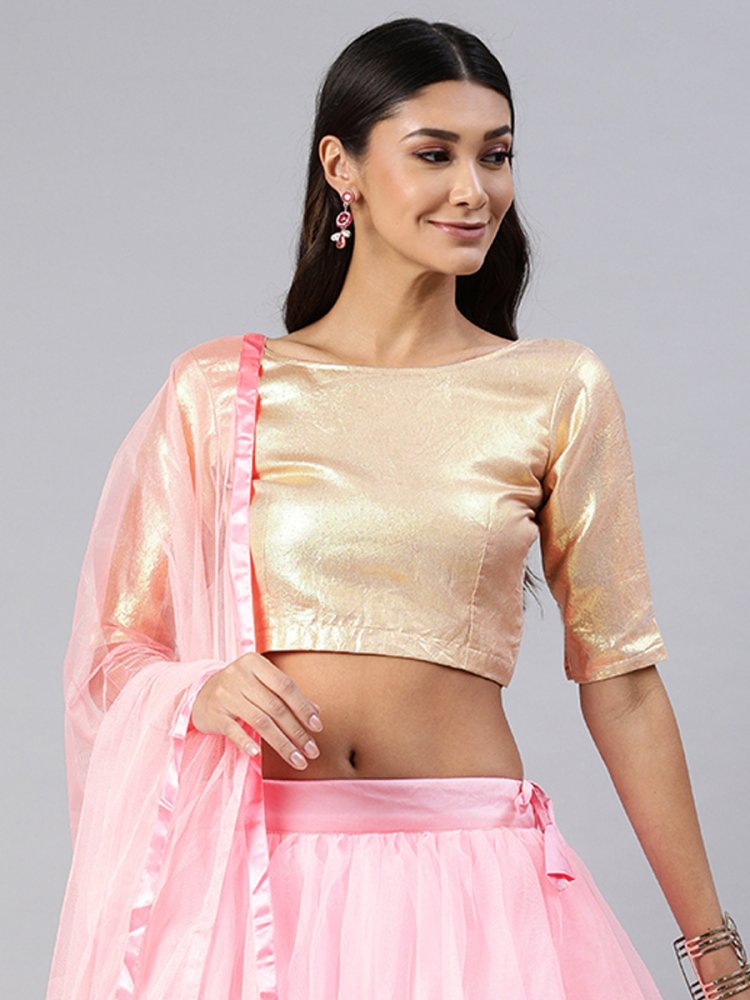 Red with Multicolor Print, Beads, Zari and Sequins work Crop Top Lehen –  SeasonsChennai