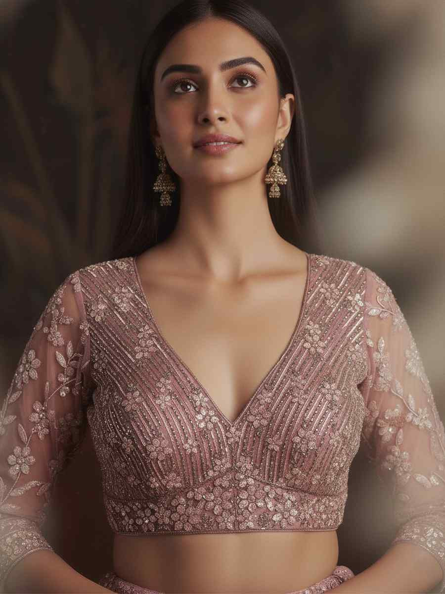 Light Pink Net Embroidered Wedding Reception Festival Heavy Border Lehenga Choli