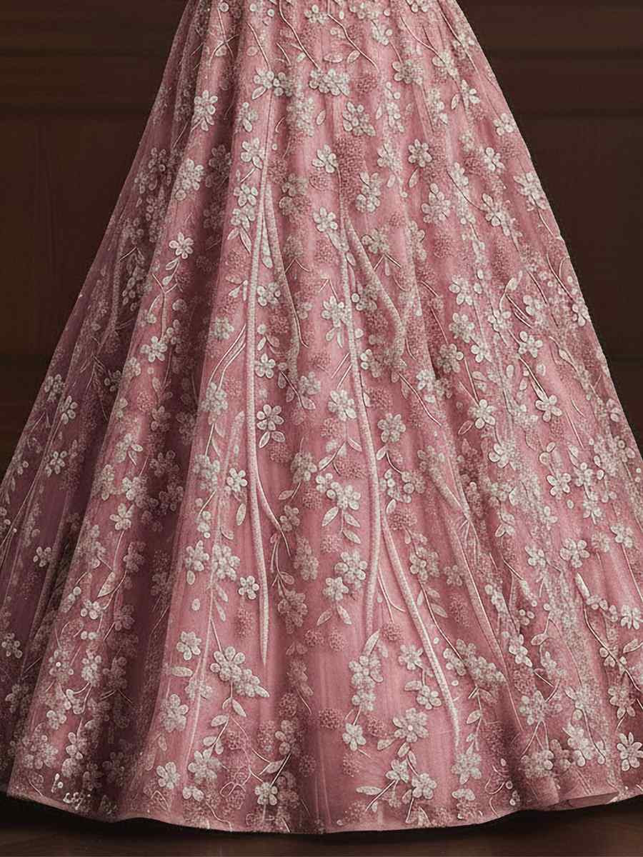 Light Pink Net Embroidered Wedding Reception Festival Heavy Border Lehenga Choli