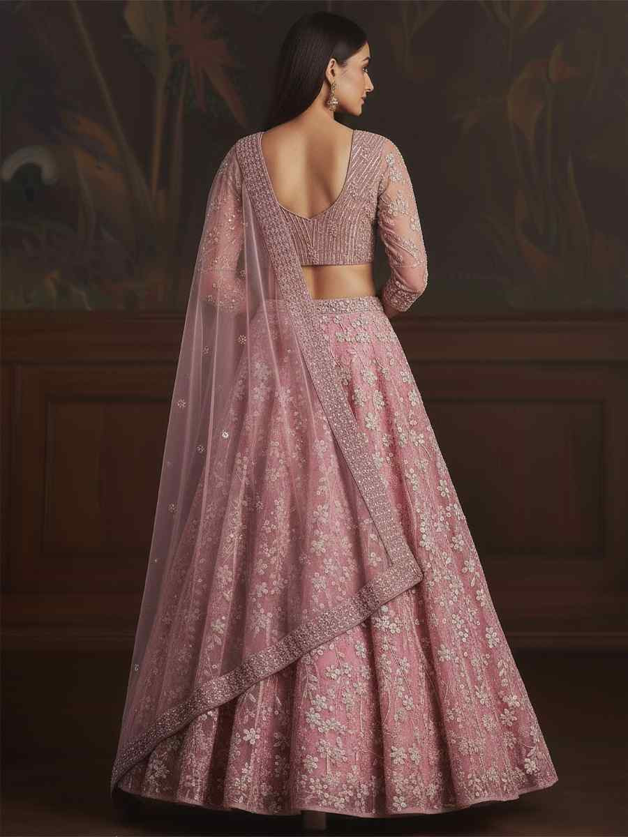 Light Pink Net Embroidered Wedding Reception Festival Heavy Border Lehenga Choli