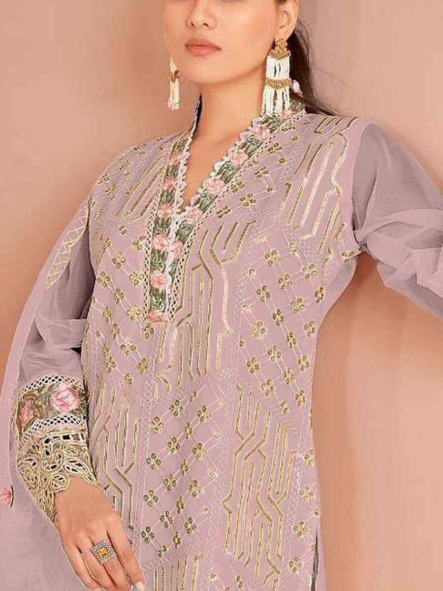 Light Pink Nylon Organza Embroidered Festival Wedding Pant Salwar Kameez