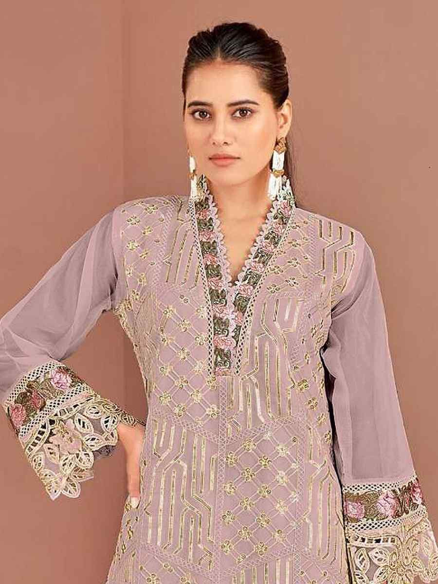 Light Pink Nylon Organza Embroidered Festival Wedding Pant Salwar Kameez