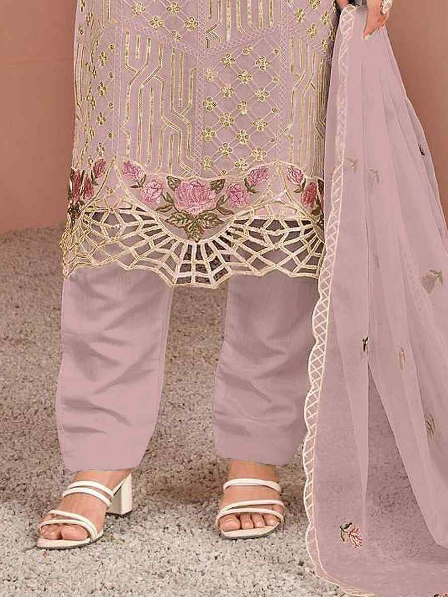Light Pink Nylon Organza Embroidered Festival Wedding Pant Salwar Kameez