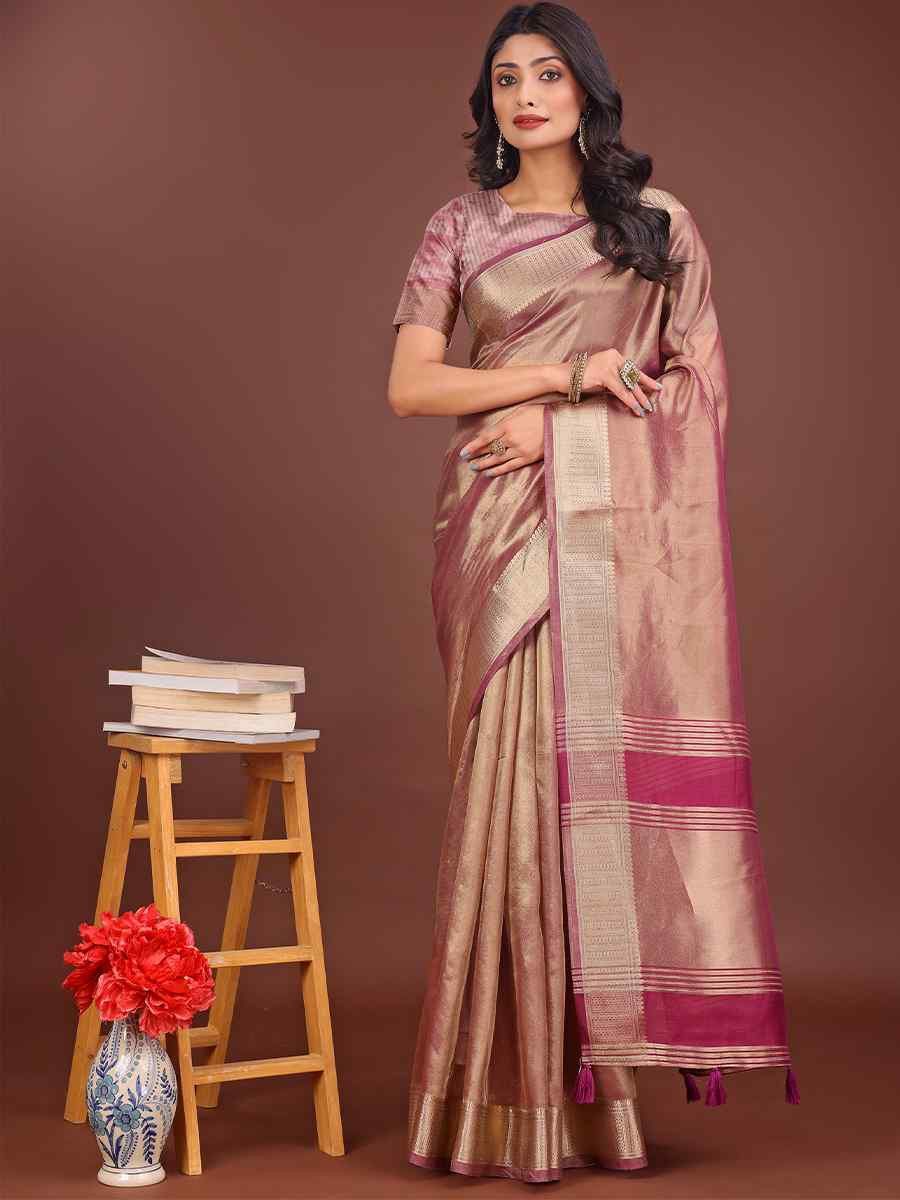 Light Pink Organza Handwoven Festival Wedding Fancy Heavy Border Saree