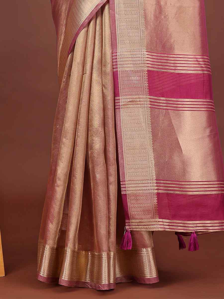 Light Pink Organza Handwoven Festival Wedding Fancy Heavy Border Saree