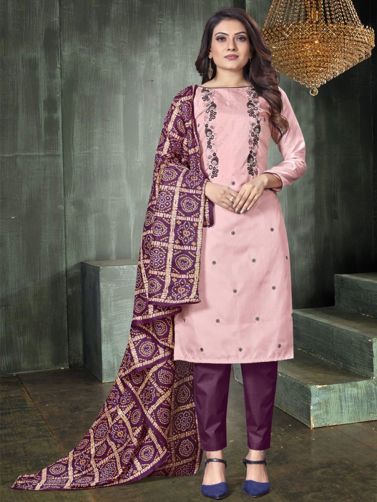 Light Pink Prampara Silk Printed Casual Festival Pant Salwar Kameez