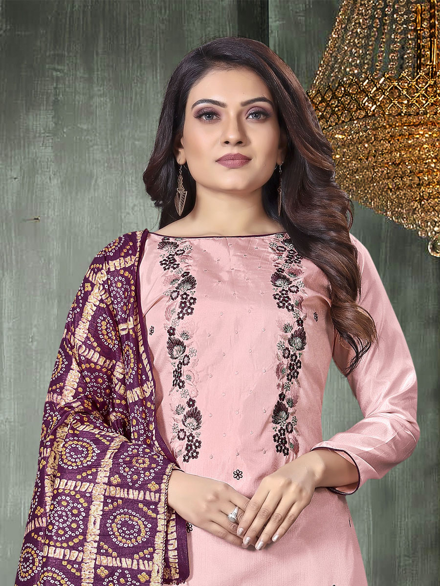 Light Pink Prampara Silk Printed Casual Festival Pant Salwar Kameez