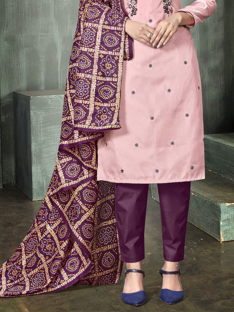 Light Pink Prampara Silk Printed Casual Festival Pant Salwar Kameez
