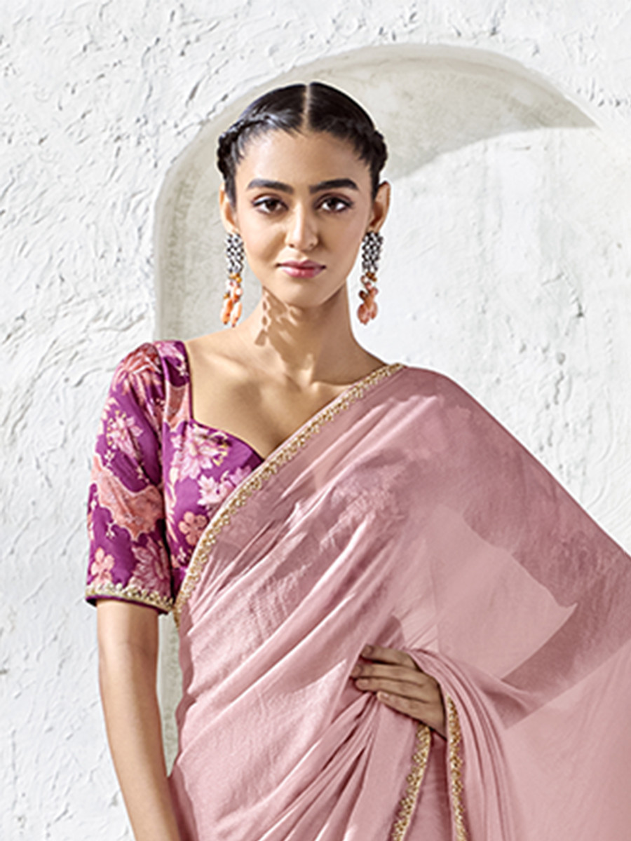 Light Pink Premium Luxe Silk Organza Embroidery Sequins Wedding Reception Party Festival Casual Heavy Border Sarees