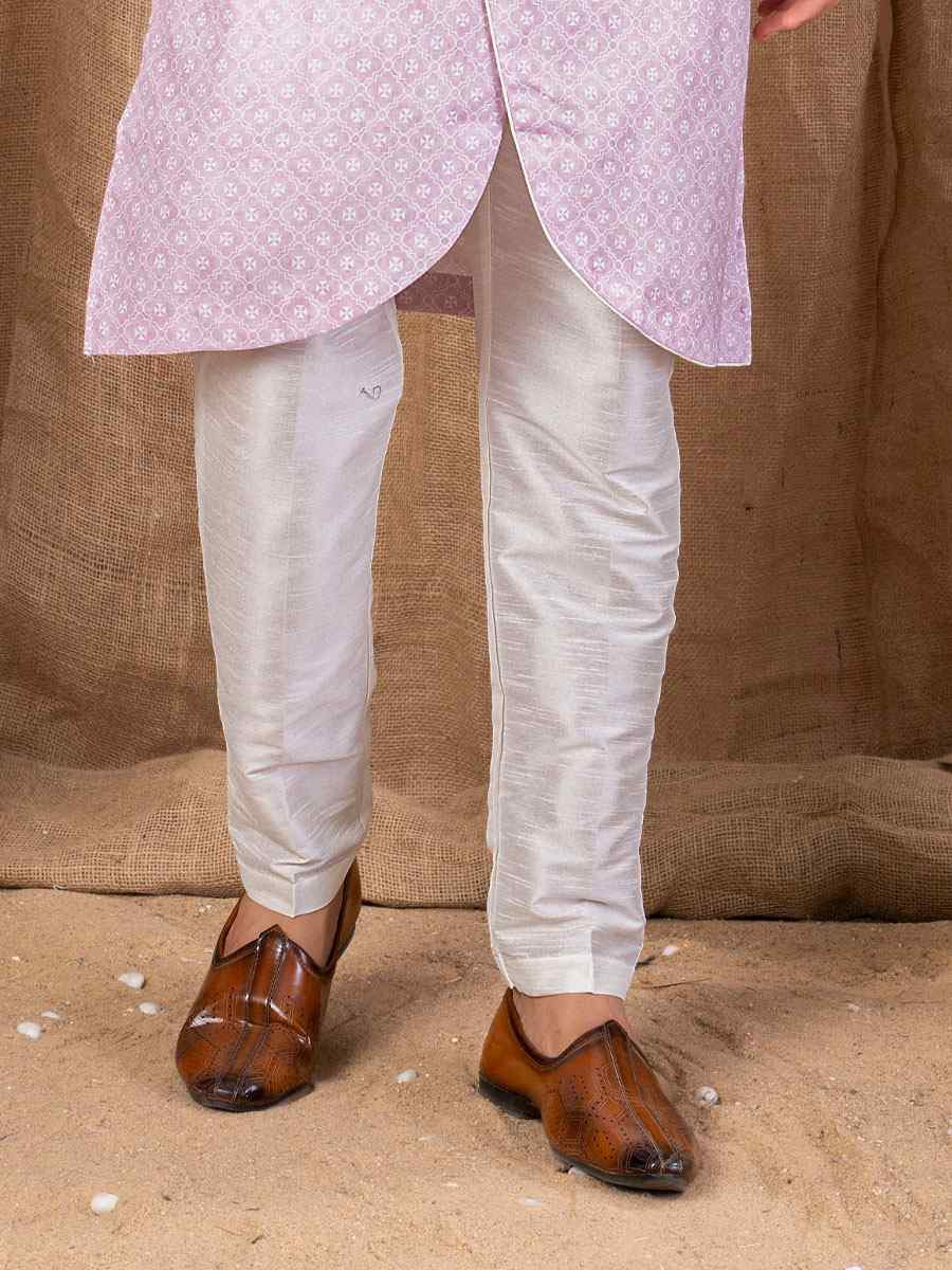Light Pink Printed Cotton Silk Embroidery Festival Wedding Party Mens Kurta